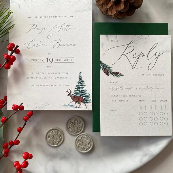 Christmas Wedding Invitation with calligraphy | Festive invite
