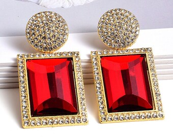 Radiant Luscious - Clear Glass Stone Drop Earrings For Women