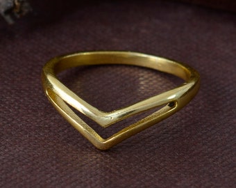 Brass Double Chevron ring, wishbone ring, Stackable ring, everyday jewelry, gift for her, mother's day gift, Crown ring, Christmas ring.