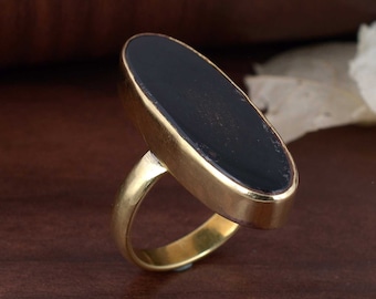 Brass Obsidian ring, Brass ring, ring for mom, ring for wife, anxiety ring, promise ring, crystal ring, healing crystal, Mother&#39;s Day GIFT.
