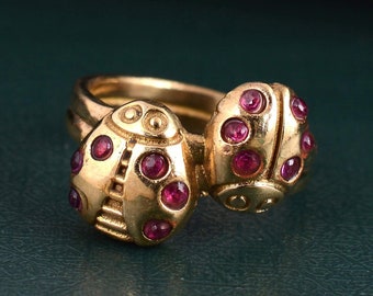 Ladybug Ring: Brass Good Luck Talisman, Boho Midi Ring