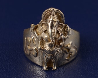 Anillo de Ganesha hecho a mano: joyería de latón con el dios hindú