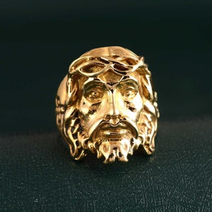 Jesus Christ Head Ring: Brass Religious Signet Ring