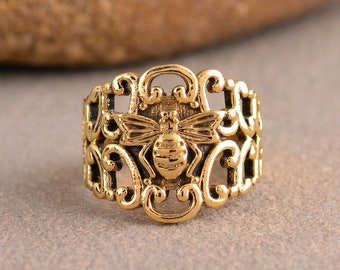 Anillo de abeja con diseño de panal: Joyería de oro con diseño de insectos