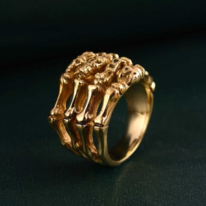 Brass Skeleton Hand Ring: Gothic Punk Boho Jewelry