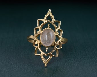 Moonstone Ring, Flower ring, Lotus ring, Mandala ring, Flower of Paradise Ring, Life Ring, Moonstone Jewelry, Promise ring, Spiritual Ring.