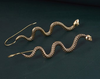 Pendientes de serpiente, joyería de serpientes, joyería india, pendientes de latón, joyería de serpientes, regalo para ella, regalo para mamá, pendientes minimalistas, pendientes boho