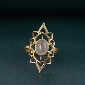 Moonstone Lotus Ring: Brass Mandala Flower of Paradise Ring