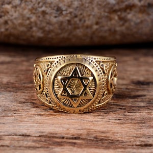Star of David Brass Ring: Jewish Signet, Protective Talisman