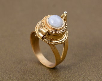 Moonstone Secret Compartment Ring, Vintage Inspired Brass Locket Ring