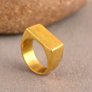 Handmade Brass Signet Ring: Flat Bar, Gothic, Minimalist Boho