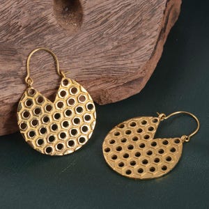 Geometric Hexagonal Gold Hoop Earrings.