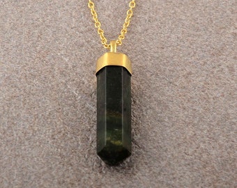 Bloodstone Crystal Necklace: Gold Chain, Heart Chakra Pendant