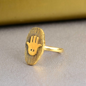 Gold Hamsa Hand Ring: Fatima Protection Jewelry