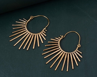 Sunburst Hoop Earrings: Brass Spike Boho Punk Jewelry