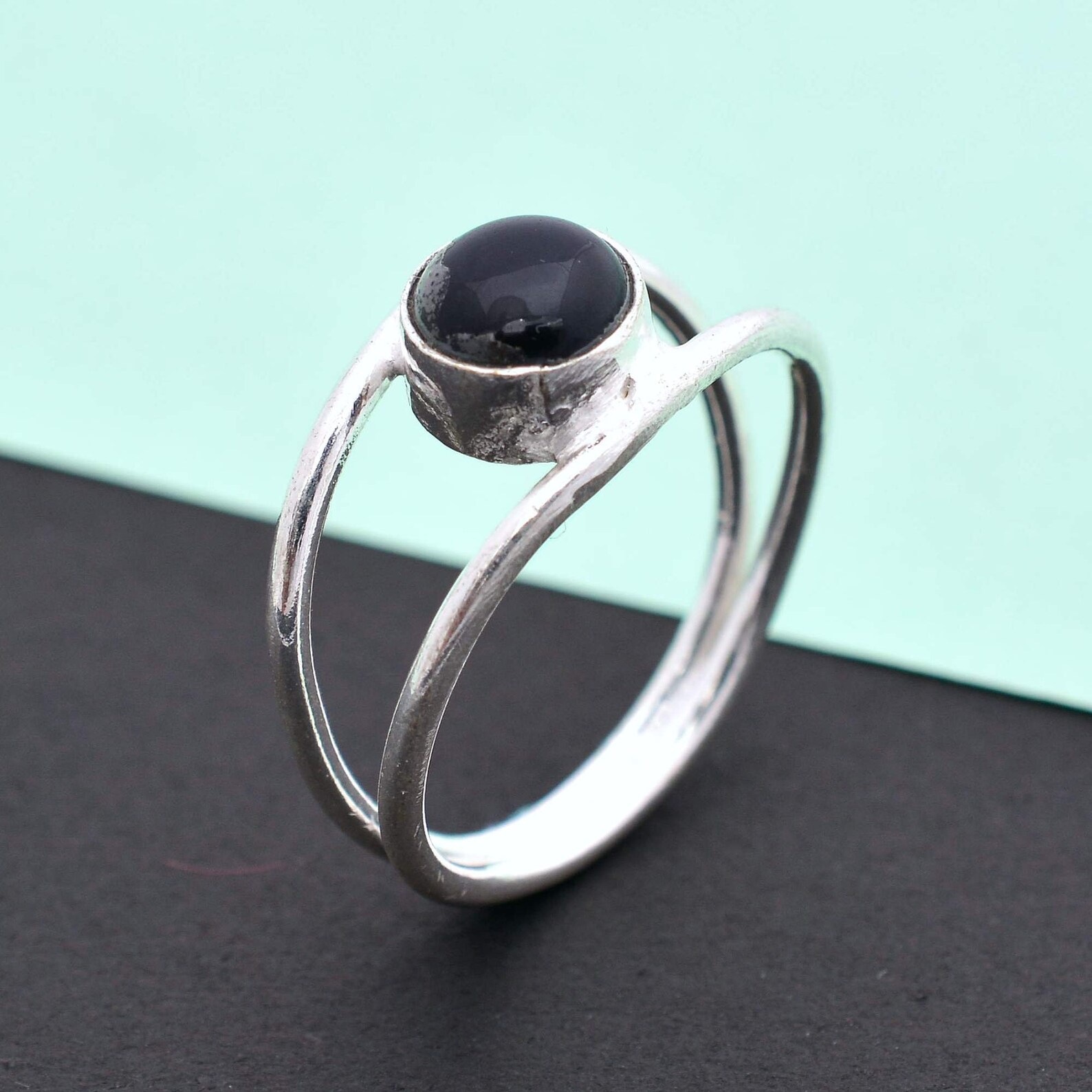 Obsidian ring in 92.5 sterling silver with dualband. It is Etsy