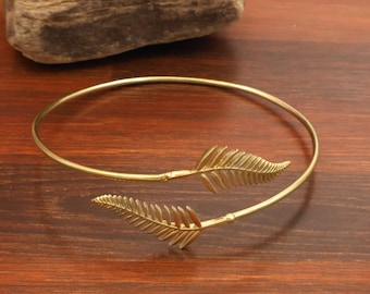 Nature-Inspired Brass Leaf Arm Cuff, Bohemian Upper Arm Body Jewelry.