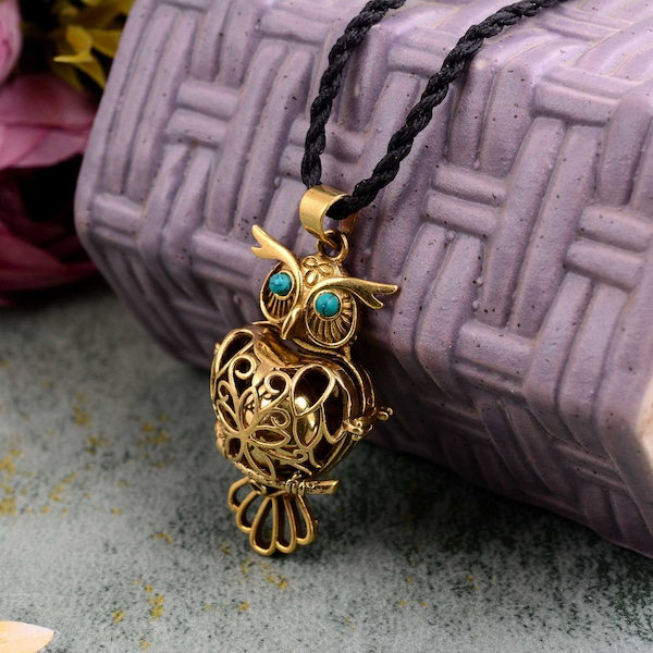 Gold Openable Owl Pendent, Harmony Vintage Owl Ball Musical Chime Charm Pendant Necklace Angel Guardian Bell, Lucky Amulet gifts.