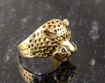 Vintage Gold Leopard Ring: Cheetah Face Jewelry