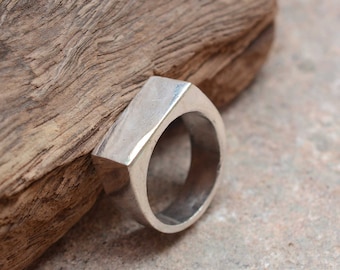Engraved Handmade sterling silver Rectangle Signet Ring: Men's Pinky Ring