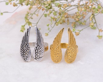 Adjustable Angel Wings Ring: Gold Feather Promise Ring