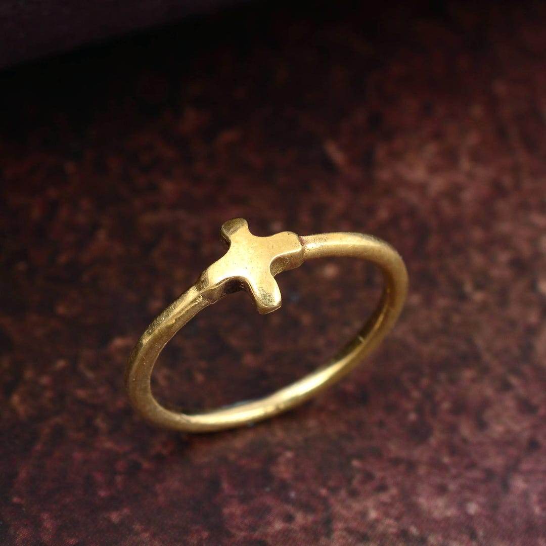 Gold Cross Ring, Stacking Cross Band, Vintage Cross Ring, Tiny Cross ...