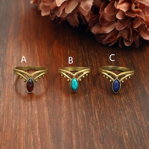 Statement Gemstone Ring, Gold Crown-Shape Ring, Handmade Boho Brass Jewellery.