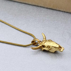 Gold Bull Head Necklace: Brass Animal Pendant, Hip Hop Jewelry