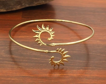 Gold Brass Sunbrust Arm Cuff, Upper Armlet, Celestial ARM Jewelry.