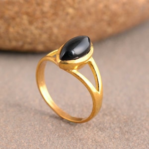 Black Obsidian Gold Ring: Dainty Statement Band, Women's Jewelry