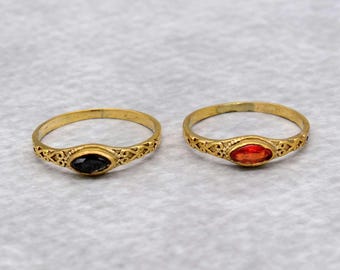 Brass Obsidian Ring: Dainty Gold Carnelian Boho Jewelry