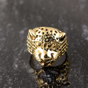Vintage Leopard Men's Ring, Cheetah Face Ring,, Gold Leopard Jewellery For Best friend, Best Wild Animal Gift Ideas, Panther Ring, , gifts.