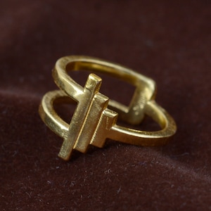 Handmade Brass Geometric Ring: Asymmetric Parallel Bar Boho Ring