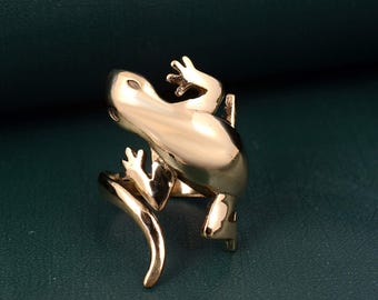 Handmade Brass Lizard Wrap Ring: Unisex Reptile Jewelry