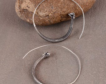 Vintage Serpent Hoop Earrings: Antique Brass Snake Jewelry