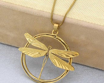 Brass Dragonfly Necklace, Handmade Lucky Dragonfly Jewelry.