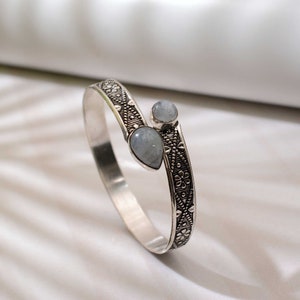 Silver Moonstone Arm Cuff Bracelet: Temple Jewelry