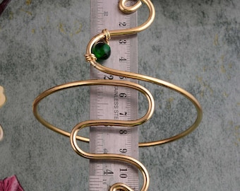 Upper Arm Cuff: Green Onyx Spiral Armlet, Gold Jewelry