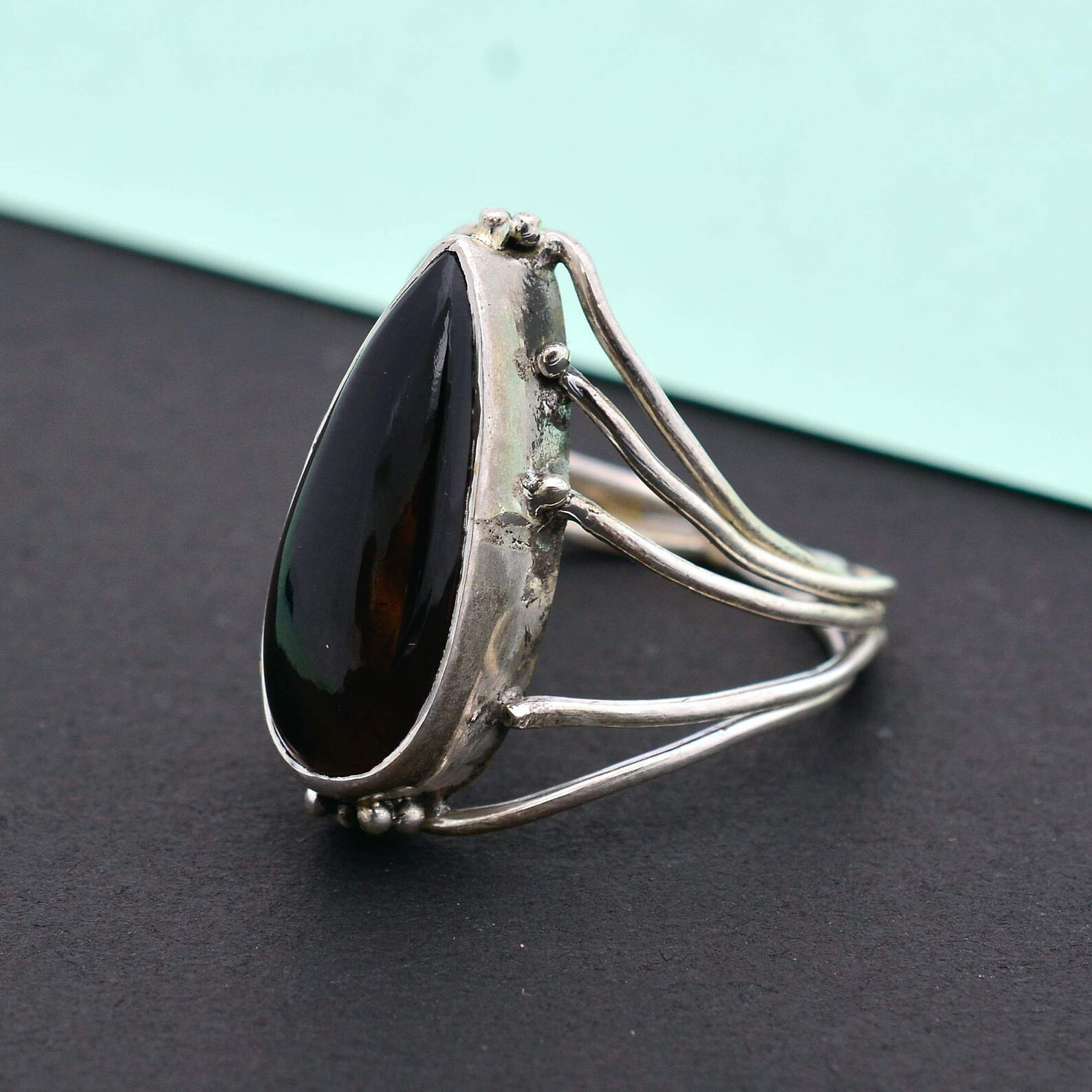 Gothic style Obsidian ring of 92.5 sterling silver Obsidian | Etsy