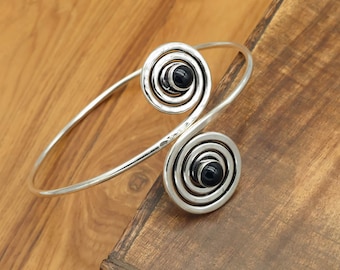 Spiral Boho Arm Cuff With Gemstone, Adjustable Armlet, Upper Arm Bohemian Tribal Jewellery.