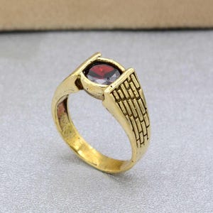 Gold Garnet Signet Ring for Men: Deep Red Stone Jewelry