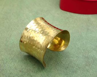 Large Gold Hammered Wide Cuff Bracelet, Adjustable Bold Brass Bangle Bracelet.