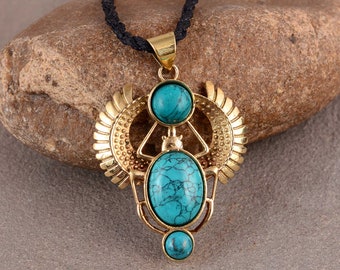 Turquoise Scarab Pendant: Boho Third Eye Necklace