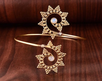 Mondstein Spirale Messing Armreif: verstellbarer Hippie Armreif