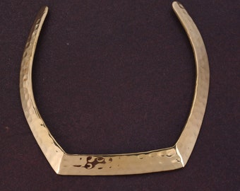 Gold Hammered Square Brass Choker: Ethnic Tribal Collar Necklace