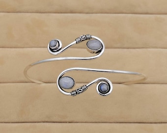Silver Plated Moonstone Arm Cuff: Boho Upper Arm Band