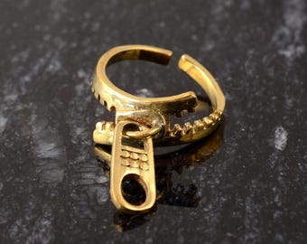 ハンドメイド真鍮ジッパーリング：調節可能なボヘミアンチェーンリング