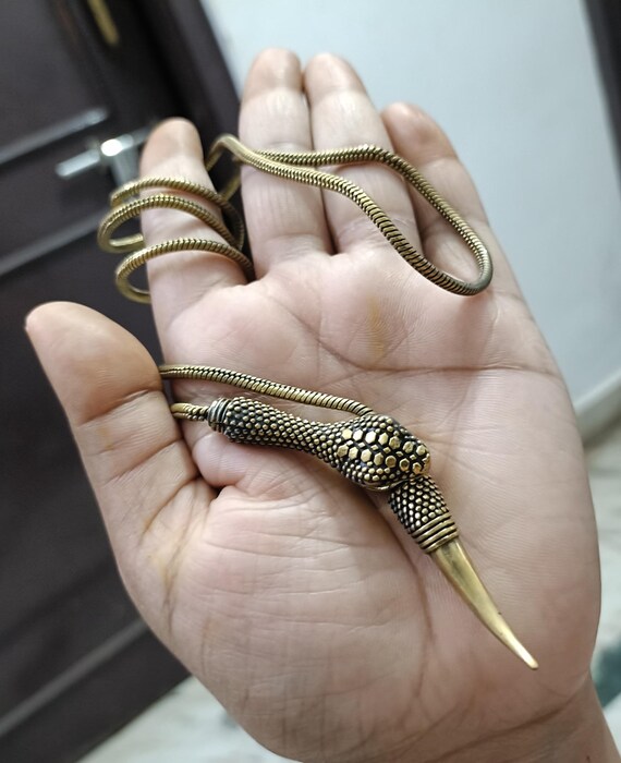 Long Sautoir Vintage Doré – Maille Serpent Et 5 Pendentifs – Bohème