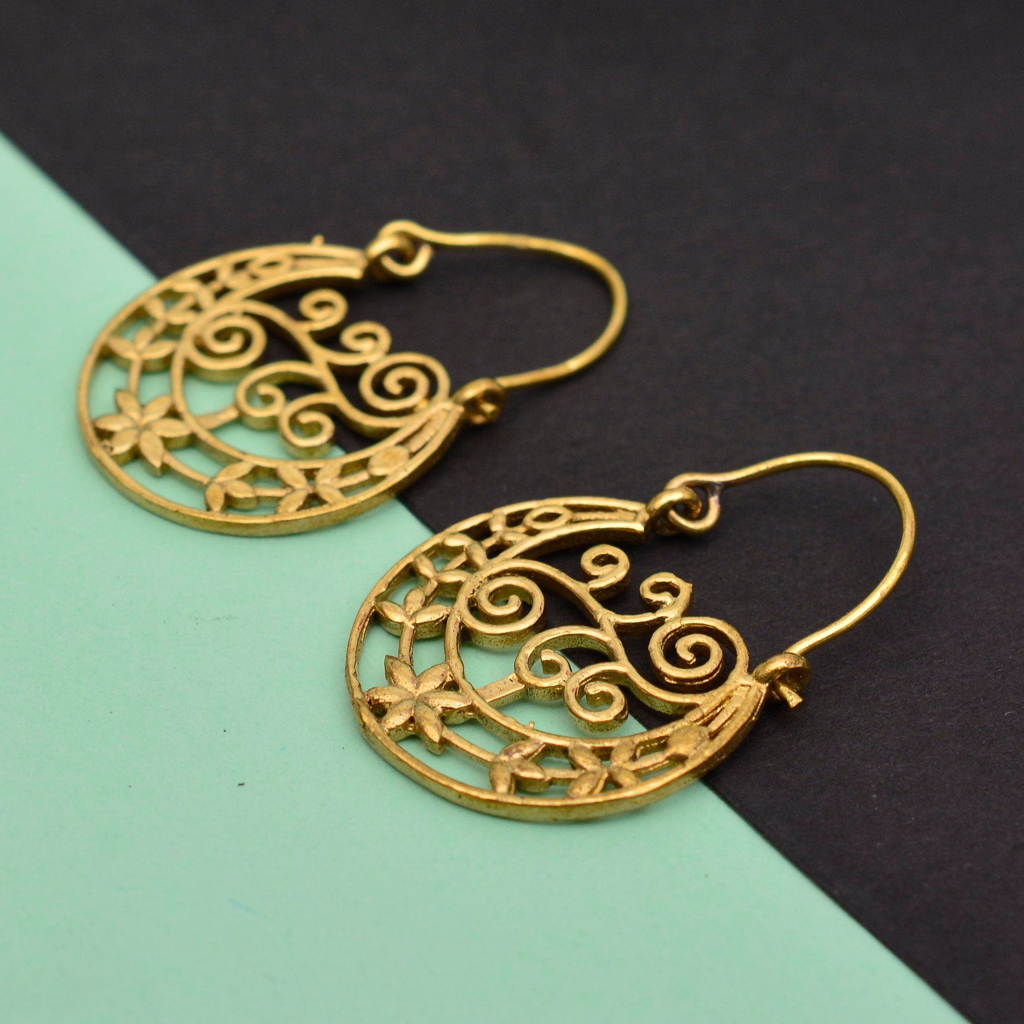 A lovely pair of floral Brass earrings designed for those who Etsy