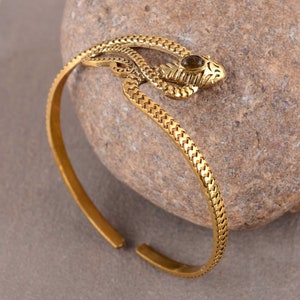 Serpent Snake Arm Cuff: Labradorite Serpent Brass Bangle